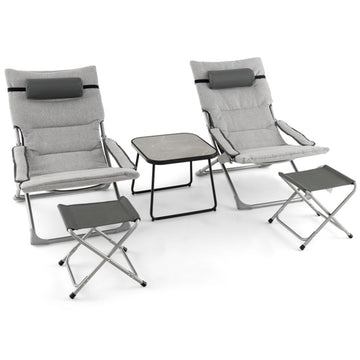 Gray 5Piece Patio Sling Chair Set Folding Lounge Chairs with Footrests and Coffee Table 37-in L x 31.5-in W x 24.5-in H