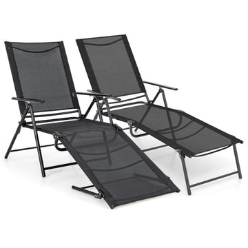 Black Folding 2-person Chaise Lounge Chair 40.0-in W x 25.0-in H x 74.5-in D