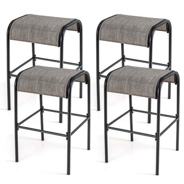 Set of 4 Metal Bar Stools with Curved Seat and Footrest