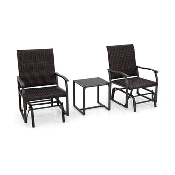 Brown 3 Piece Patio Gliding Set with Tempered Glass Coffee Table All Weather 37-in L x 31.5-in W x 25-in H