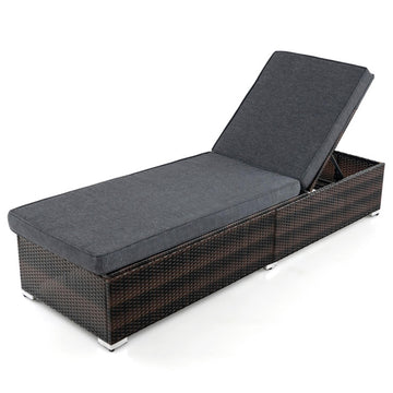 Brown Patio Wicker Lounge Chair with 4level Backrest and Long Seat Cushion 75.0in L x 38.0in W x 24.0in H