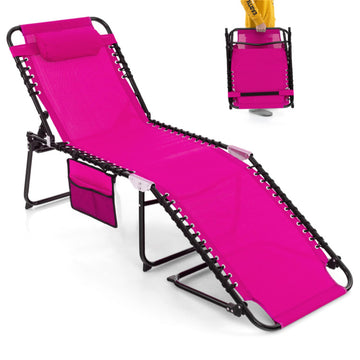 Pink Patio Foldable Recline Lounge Chair with Adjustable Backrest and Footrest 74.0in L x 34.0in W x 23.5in H