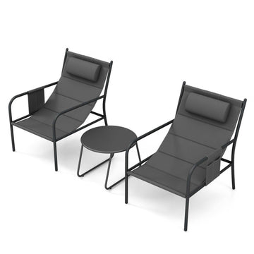 3-Piece Bistro Set with Sling Chairs and Coffee Table