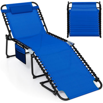Navy 4 Position Folding Lounge Chaise with Adjustable Backrest and Footrest 74.0in L x 34.0in W x 27.0in H