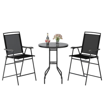 Black 3 Pieces Outdoor Bar Stool Set with DPC Tabletop and Umbrella Hole for Poolside 45.5-in L x 25.5-in W x 24-in H