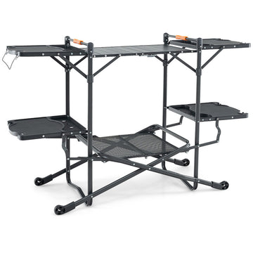Silver Folding Portable Outdoor Cook Station 53-in L x 34.5-in W x 21.5-in H Camping Kitchen Table