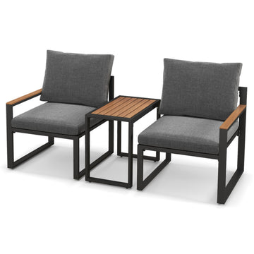 Gray 3 Pieces Aluminum Frame Weatherproof Outdoor Conversation Set with Soft Cushions- 250-in W x 270-in D x 250-