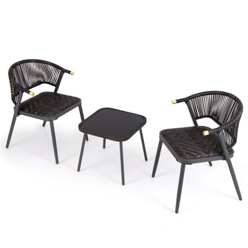 Black 3 Pieces Patio Rattan Furniture Set for Backyard PoolsideBrown and Black 30-in L x 23-in W x 22.5-in H