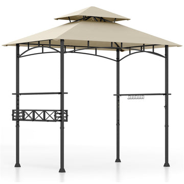 Beige 98.4-in L x 96-in W x 60-in H Outdoor Grill Gazebo with Side Shelves and Hanging Hooks Model BL-HYA1862BE