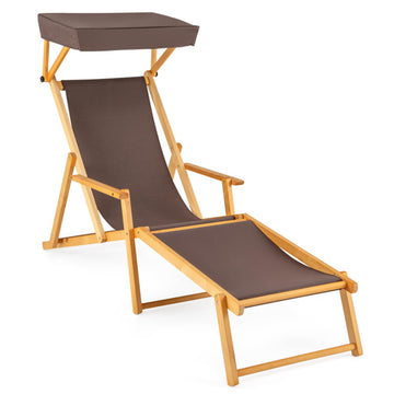 Brown Adjustable Canopy Birch Wood Chaise Lounge Chair 55.0-in W x 24.5-in H x 67.0-in D