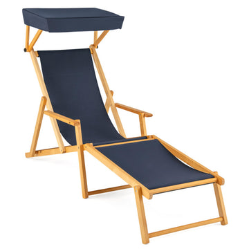 Navy Adjustable Canopy Birch Wood Chaise Lounge Chair 55.0-in W x 24.5-in H x 67.0-in D