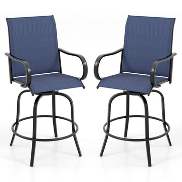 Set of 2 Swivel Bar Stools with Breathable Fabric and Footrest