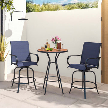 Set of 2 Swivel Bar Stools with Breathable Fabric and Footrest
