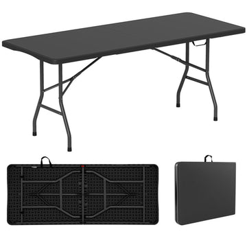 Black 6 ft Portable Folding Table with HDPE Tabletop 71-in L x 29-in W x 29.5-in H 350 LBS Capacity