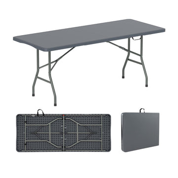 Gray 6 ft Portable Folding Table with HDPE Tabletop 71-in L x 29-in W x 29.5-in H 350 LBS Capacity