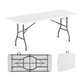 White 6 ft Portable Folding Table with HDPE Tabletop 71-in L x 29-in W x 29.5-in H 350 LBS Capacity