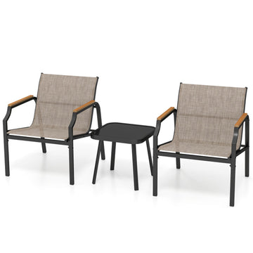 Brown 3 Piece Outdoor Chair Set with Breathable Fabric Seat and Armrests- 280-in W x 300-in D x 240-in H