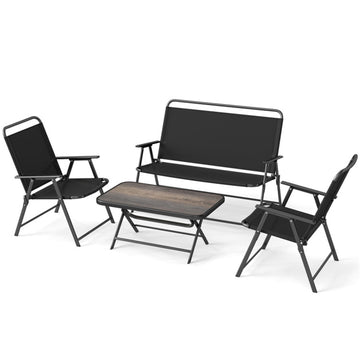 Black 4 Pieces Patio Folding Furniture Set with SPC Coffee Table and Patio Chairs 47-in L x 34-in W x 23.5-in H