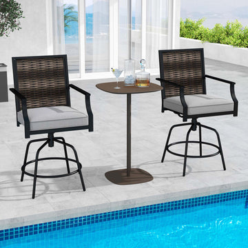 Set of 2 Swivel Bar Stools with Cushions and Rattan Back