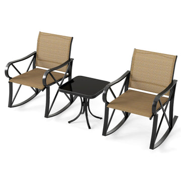 Brown 3 Piece Patio Rocking Set with Smooth Rocking Motion Outdoor Rocker Chair Bistro 32.5-in L x 29-in W x 22.5-in H