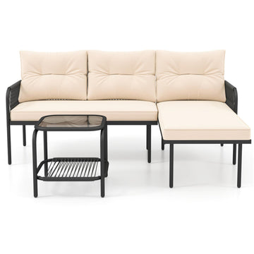 Beige 3-Piece L Shaped Patio Furniture Set PE Rattan Sectional Sofas-Beige 480-in W x 680-in D x 300-in H