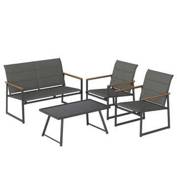 Gray 4Piece Outdoor Conversation Patio Furniture Set 46-in L x 33-in W x 28-in H
