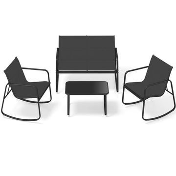 Black 4 PCS Patio Furniture Set Outdoor Rocker Chair Conversation Set- 315-in W x 450-in D x 285-in H