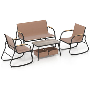 Brown 4 Pieces Patio Furniture Set with Rocking Bistro Chairs and Breathable Mesh 45-in L x 31-in W x 26-in H
