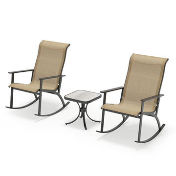 Brown Heavy-Duty Rocking Bistro Chairs and Table Set 340-in W x 410-in D x 255-in H