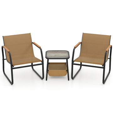 Brown 3-Piece Patio Bistro Set 2 Chairs 1 Side Table 30-in L x 26-in W x 24-in H