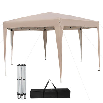 Khaki Hexagonal Popup Canopy Tent 156-in W x 138-in D x 84-in H