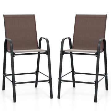 Set of 2 Fabric Bar Stools with High Backrest and Footrest