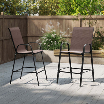 Set of 2 Fabric Bar Stools with High Backrest and Footrest