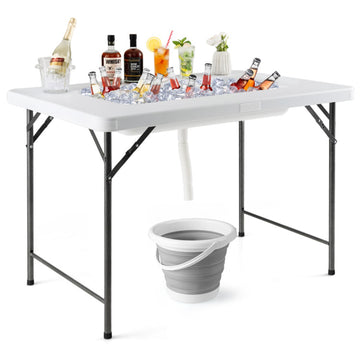 White Folding Camping Ice Bin Patio Table 480in L x 330in W x 320in H
