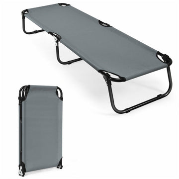 Gray Folding Camping Cot Bed 75 in L x 22 in W x 15 in H 13 lb for Camping