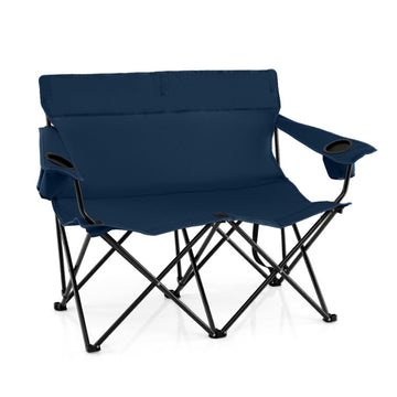 Blue 2-Person Double Folding Camping Chair 52.0-in L x 38.0-in W x 26.0-in H with Cup Holders