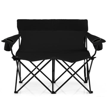 Black 2-Person Double Folding Camping Chair 52.0-in L x 38.0-in W x 26.0-in H with Cup Holders