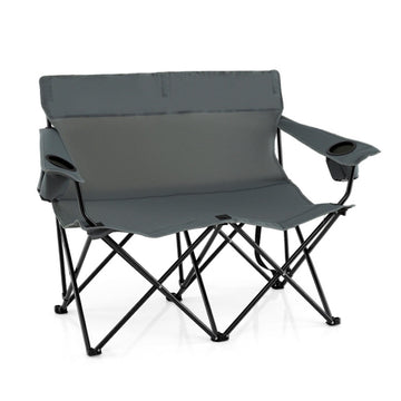 Gray 2-Person Double Folding Camping Chair 52.0-in L x 38.0-in W x 26.0-in H with Cup Holders