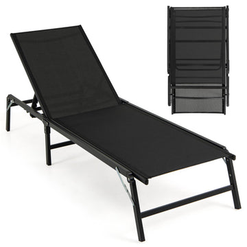 Black Chaise Lounge Chair Set of 2 Foldable Patio Lounge Chairs 72.0in L x 33.5in W x 23.5in H