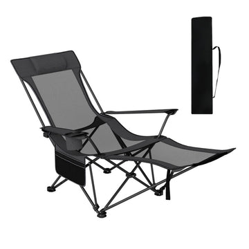 Gray Reclining Camping Chair with Removable Footrest and Adjustable Backrest 60.0in L x 34.5in W x 32.5in H