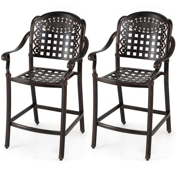 Set of 2 Cast Aluminum Bar Stools with Floral Design