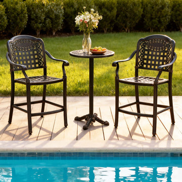 Set of 2 Cast Aluminum Bar Stools with Floral Design