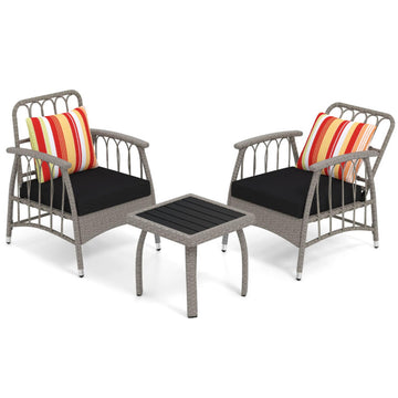 Gray 3-Piece Patio PE Wicker Set 5-Level Backrest 46-in L x 37-in W x 24-in H