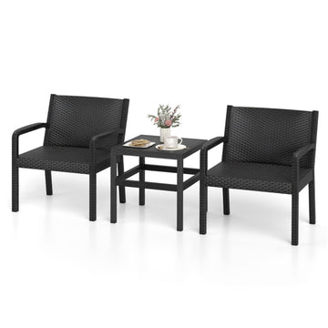 Black 3-Piece Patio Set 2 Rattan Chairs 1 Side Table 305-in L x 25-in W x 23-in H