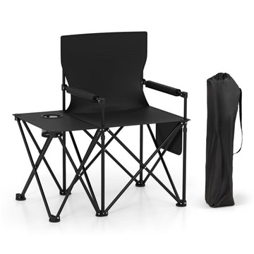 Black Oversized Folding Camping Chair 36.0-in L x 32.5-in W x 21.5-in H with Side Table