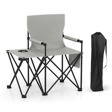 Gray Oversized Folding Camping Chair 36.0-in L x 32.5-in W x 21.5-in H with Side Table