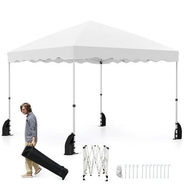 White 10 x 10 Feet Foldable Pop up Canopy Tent with Wheeled Bag 120-in L x 120-in W x 112.8-in H