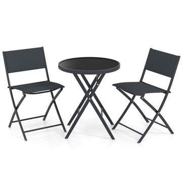 Black 3 Piece Outdoor Folding Patio Bistro Set 200-in W x 310-in D x 180-in H