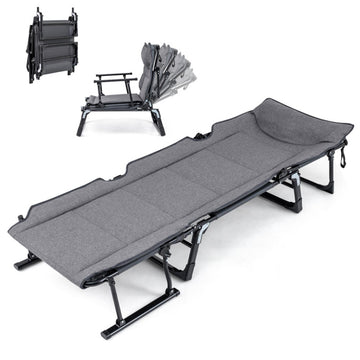 Gray 3 in 1 Convertible Camping Cot Sofa Chair 71 in L x 34 point 5 in W x 26 point 5 in H 18 lb for Camping