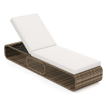White 7Position Adjustable PE Rattan Outdoor Chaise Lounge Chair 73.0in L x 34.0in W x 25.5in H